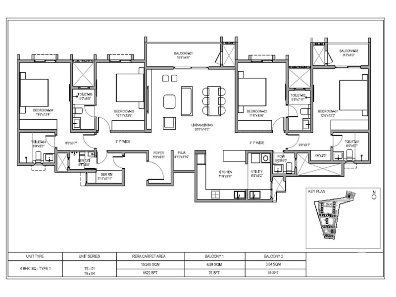 Birla Evara 4 BHK + Maid's apartment floor plan, 1733 to 1759 sq ft carpet area layout
